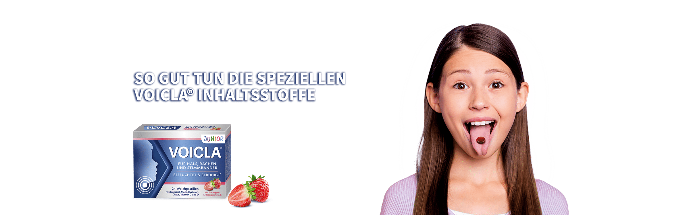 Kleines Mädchen probiert Voicla Weichpastillen Junior