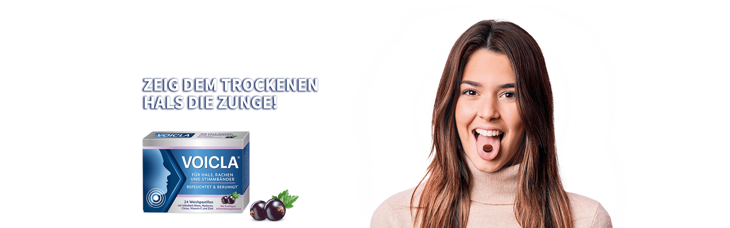 Frau probiert Voicla Weichpastillen